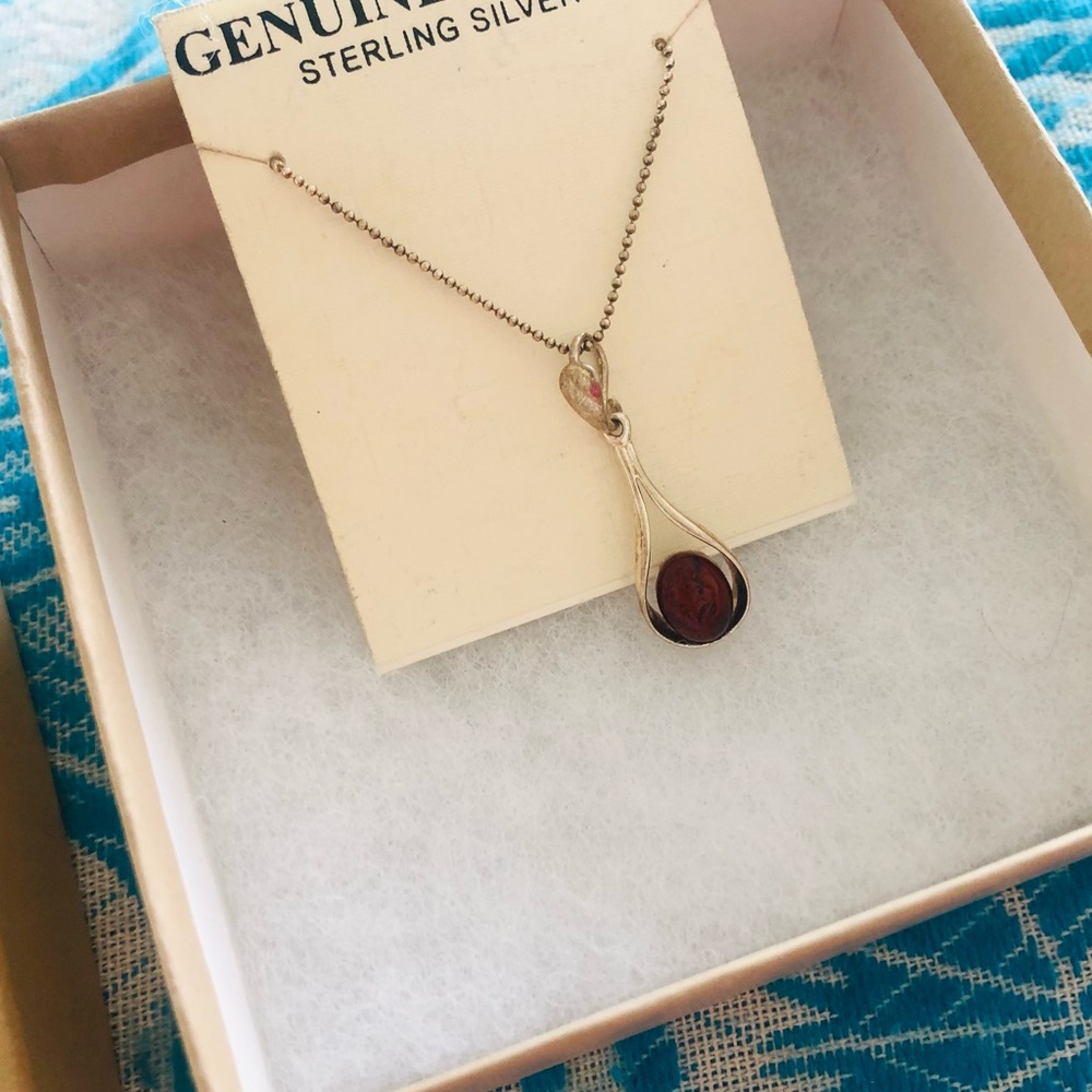 New Sterling Silver and Genuine amber pendant